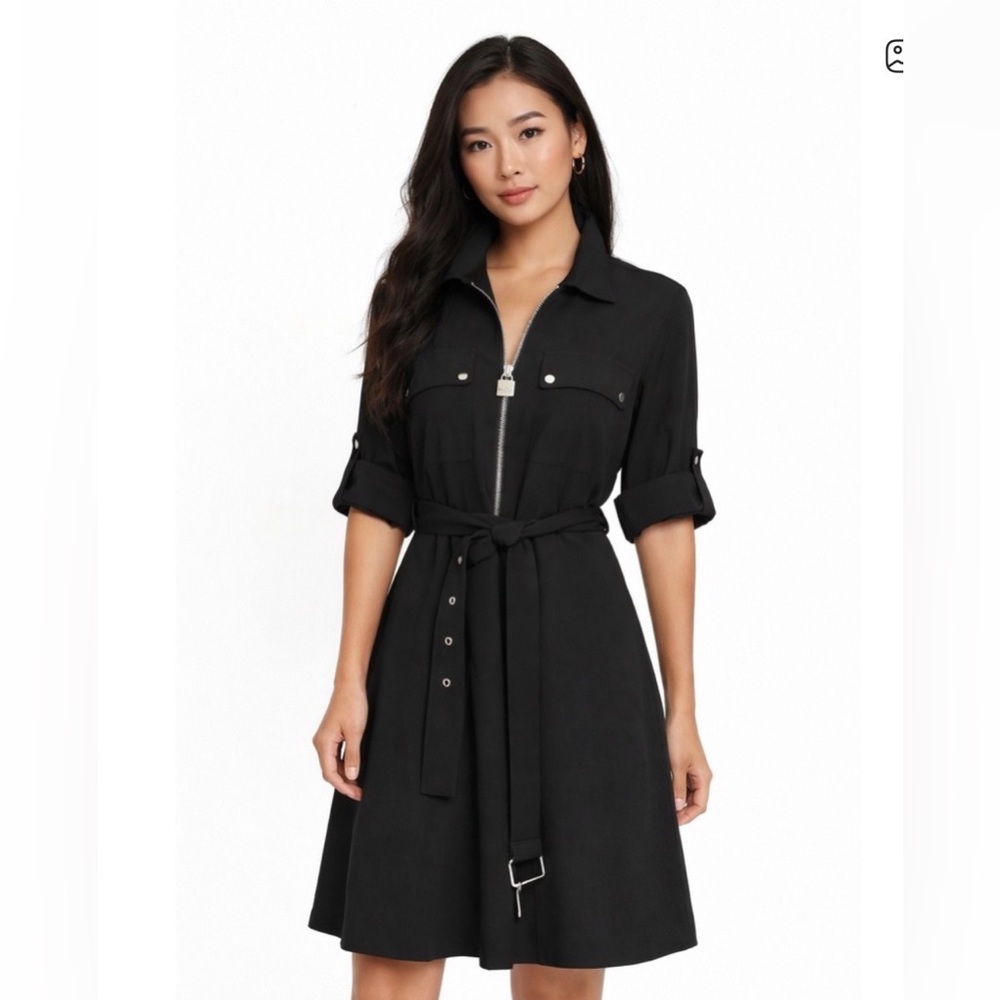 Michael Kors Black Zip-Front Shirt Dress